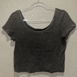 Dark gray ribbed crop